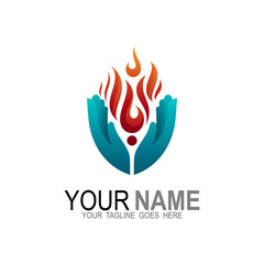 Abstract fire logo with hand design illustration