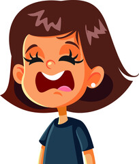 Unhappy Crying Girl Vector Cartoon Character