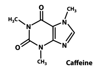 Caffeine, the chemical formula of the molecular structure for the stimulant and best part of coffee