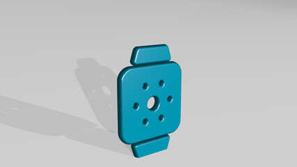 smart watch square brightness from a perspective with the shadow. A thick sculpture made of metallic materials of 3D rendering. phone and illustration