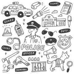 Set of Cute Police Related Objects in Doodle Style © mhatzapa