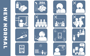 コロナによる新しい生活様式のアイコンイラストセット