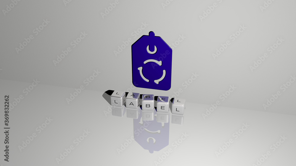 Aufkleber 3d illustration of label graphics and text made by metallic dice letters for the related meanings of