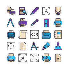 Printing icon set vector flat line for website, mobile app, presentation, social media. Suitable for user interface and user experience.