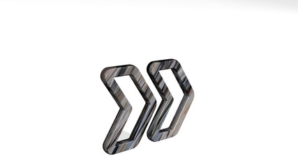 Obraz premium ARROW DOUBLE RIGHT casting shadow from a perspective. A thick sculpture made of metallic materials of 3D rendering. illustration and background