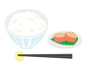 ご飯とめんたいこのベクターイラスト　辛子明太子　
