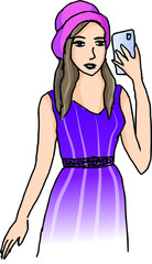 vector illustration Purple hat woman selfie
