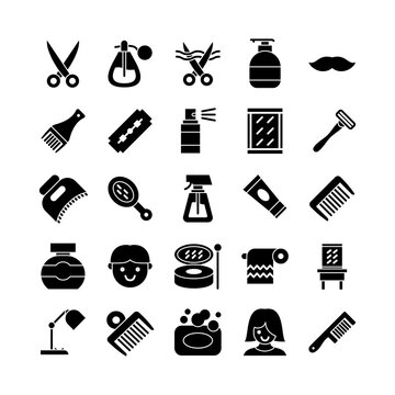Barber icon set vector solid for website, mobile app, presentation, social media. Suitable for user interface and user experience.