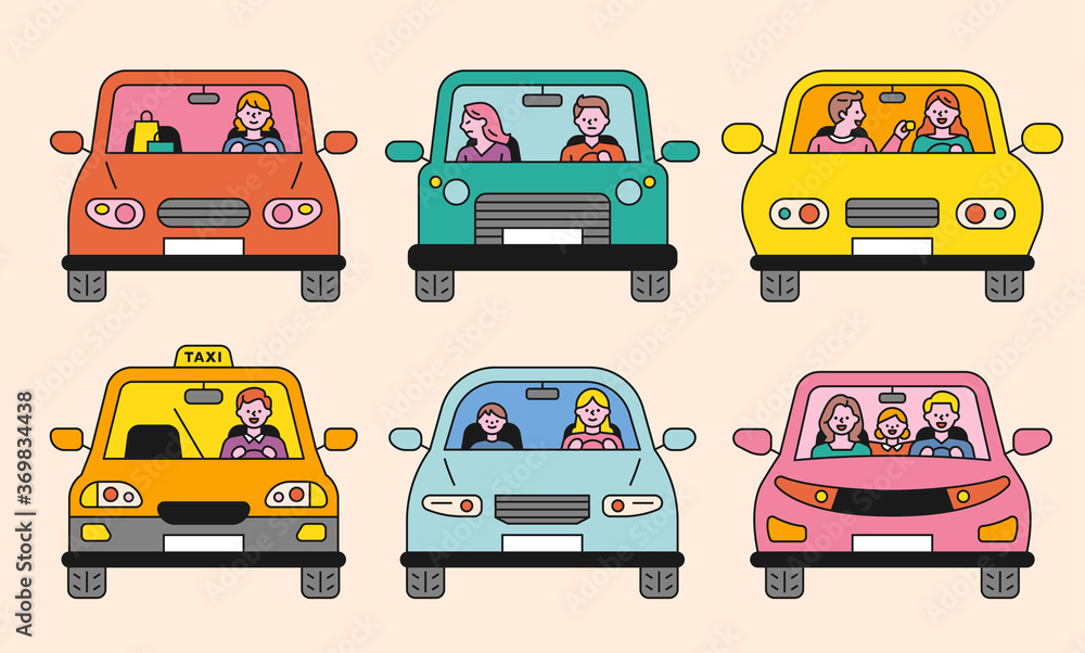 Canvas Prints diverse people in a car. the front of the car. flat design style minimal vector illustration.
