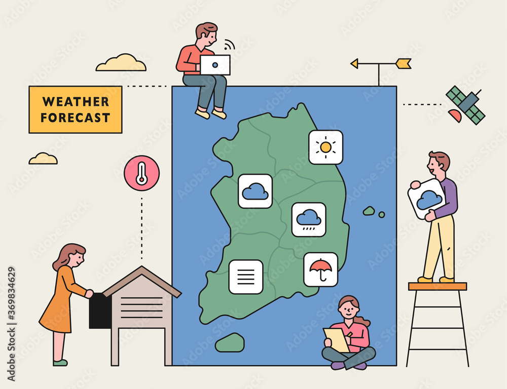 Poster a weather caster reporting with south korean weather observers. flat design style minimal vector ill