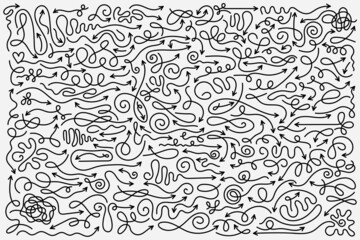 Set of vector hand drawn arrows with all arrowhead