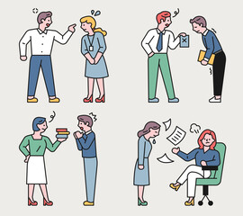 The boss of the company is angry at the employee. flat design style minimal vector illustration.