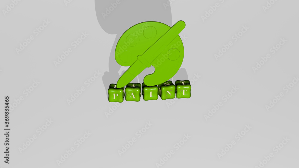 Poster 3d illustration of paint graphics and text made by metallic dice letters for the related meanings of