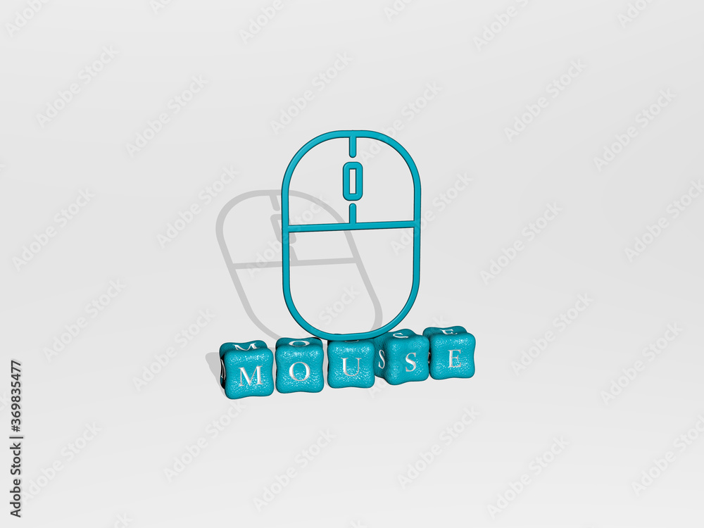 Fototapete 3d illustration of mouse graphics and text made by metallic dice letters for the related meanings of