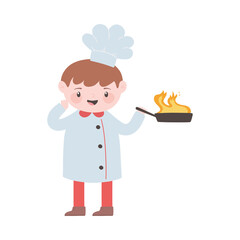 chef boy with saucepan flame cartoon character isolated icon design