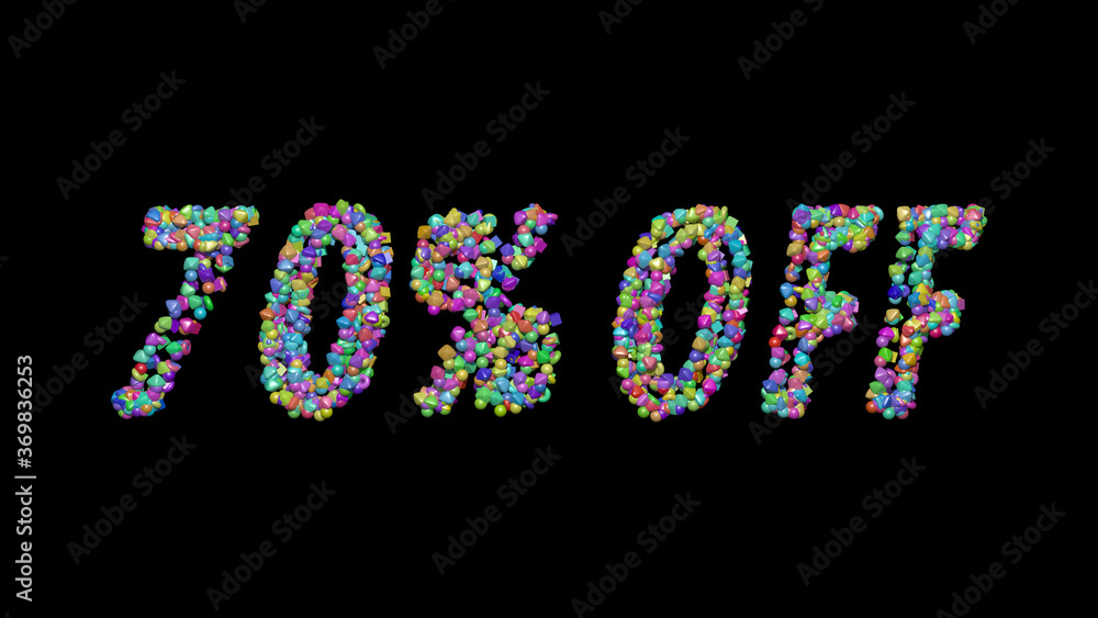 Poster % off: 3d illustration of the text made of small objects over a black background with shadows