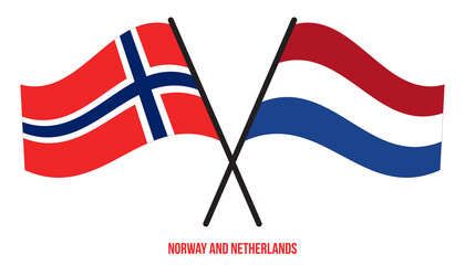 Norway and Netherlands Flags Crossed And Waving Flat Style. Official Proportion. Correct Colors.