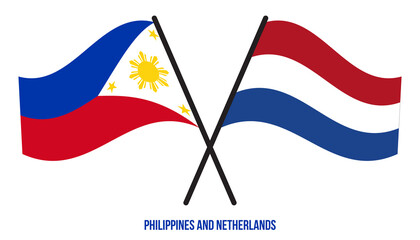 Philippines and Netherlands Flags Crossed And Waving Flat Style. Official Proportion. Correct Colors