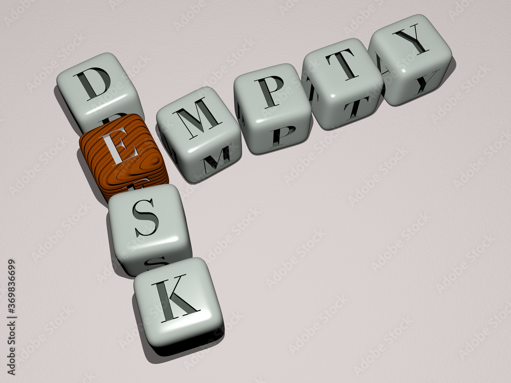 Poster combination of empty desk built by cubic letters from the top perspective, excellent for the concept