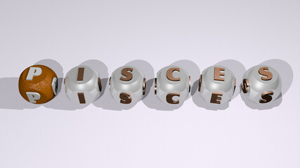 combination of pisces built by cubic letters from the top perspective, excellent for the concept presentation. illustration and zodiac