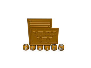 3D graphical image of REVIEW vertically along with text built by metallic cubic letters from the top perspective, excellent for the concept presentation and slideshows. illustration and business