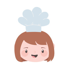 chef girl smiling face with hat cartoon character isolated icon design