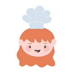 chef girl face with hairred and hat cartoon character isolated icon design