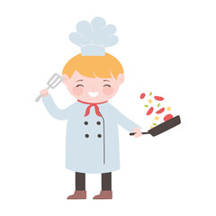 chef preparation vegetables with spatula cartoon character isolated icon design