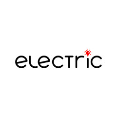 Fototapeta na wymiar electric word. lamp icon. company text logo. smart simple logotype. business symbol. brand identity. vector template. electricity concept. design element for energy blog, article. black and red image