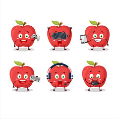 Apple cartoon character are playing games with various cute emoticons