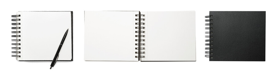 Set of notebooks on white background, top view. Banner design
