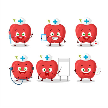 Doctor profession emoticon with apple cartoon character