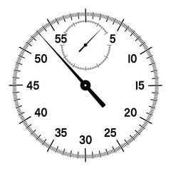 mechanical stopwatch dial with hands. Countdown, speed measurement. Black and white vector
