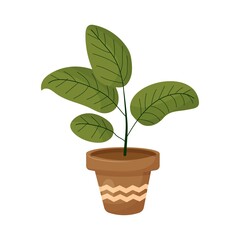 Home plant in pot stock vector illustration isolated on white background. Floral green cartoon interior object.