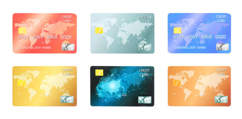 Set of modern credit cards on white background. Banner design
