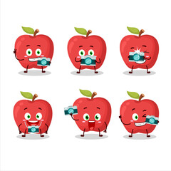 Photographer profession emoticon with apple cartoon character