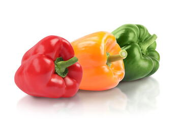 Fresh different bell peppers on white background