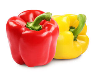 Fresh different bell peppers on white background