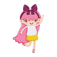 little girl with bow in head long hair isolated icon design white background