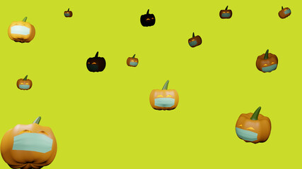 Pumpkin wearing a mask Halloween festival 3D render