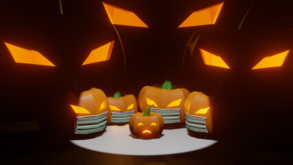 Pumpkin wearing a mask Halloween festival 3D render