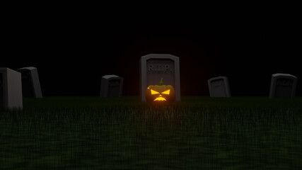 Halloween pumpkin in the cemetery night 3D render