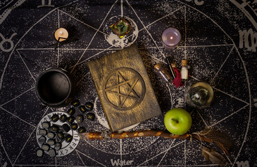 Wicca ritual runes and potions - obrazy, fototapety, plakaty