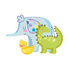 toys object for small kids to play cartoon, dinosaur duck and elephant