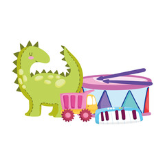 toys object for small kids to play cartoon, dinosaur drum truck and piano
