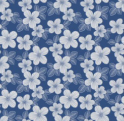 Japanese Tropical Flower Vector Seamless Pattern