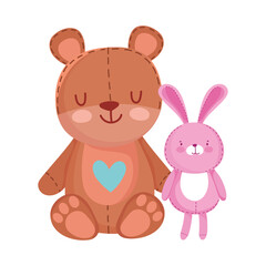 toys object for small kids to play cartoon, cute teddy bear and pink bunny