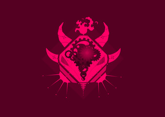 Illustration of octagon bison face in geometric steampunk style. ( Monochrome : Neon Pink & Purple Red)