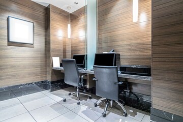 The corner uses the internet and computers and works in a luxurious hotel