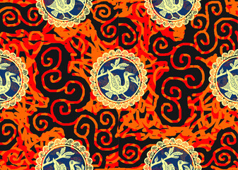 Indonesian batik motifs with distinctive flora and fauna patterns, very artistic. Vector eps 10